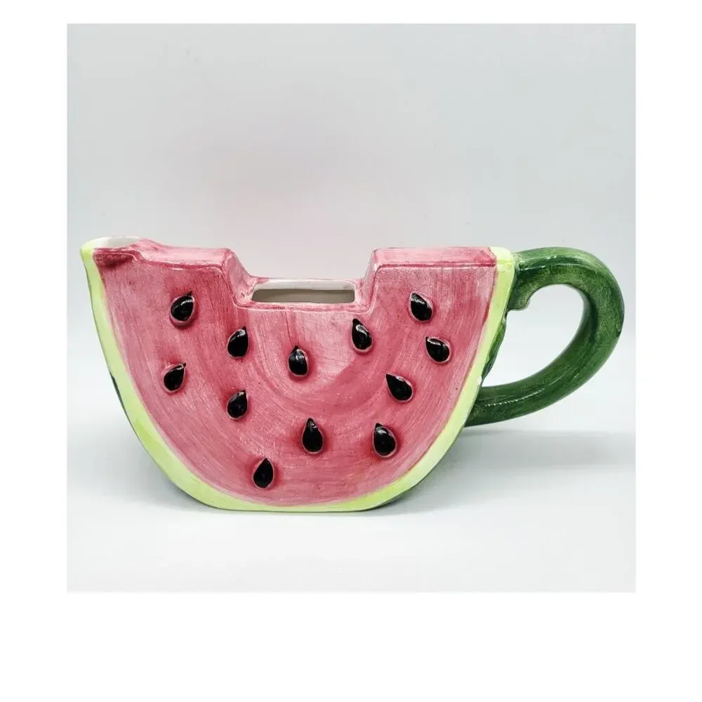 Ceramic Watermelon Plate & Tea Cup Summer Decor Vintage Handmade Bundle LOT Set